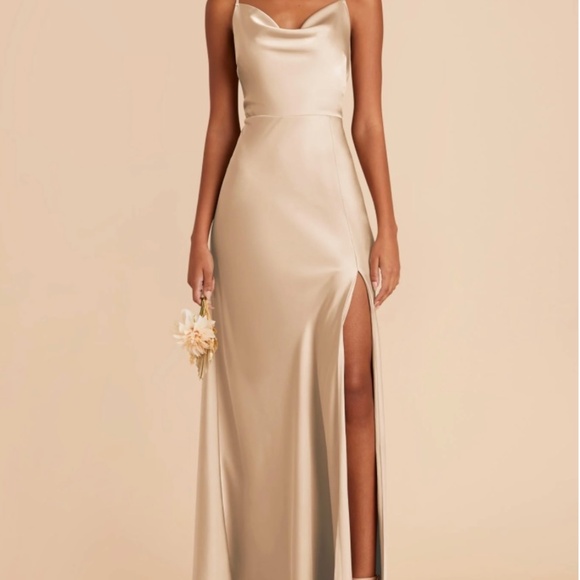 Lisa Long Dress Matte Satin Gold Bridesmaids Dress - Picture 2 of 6